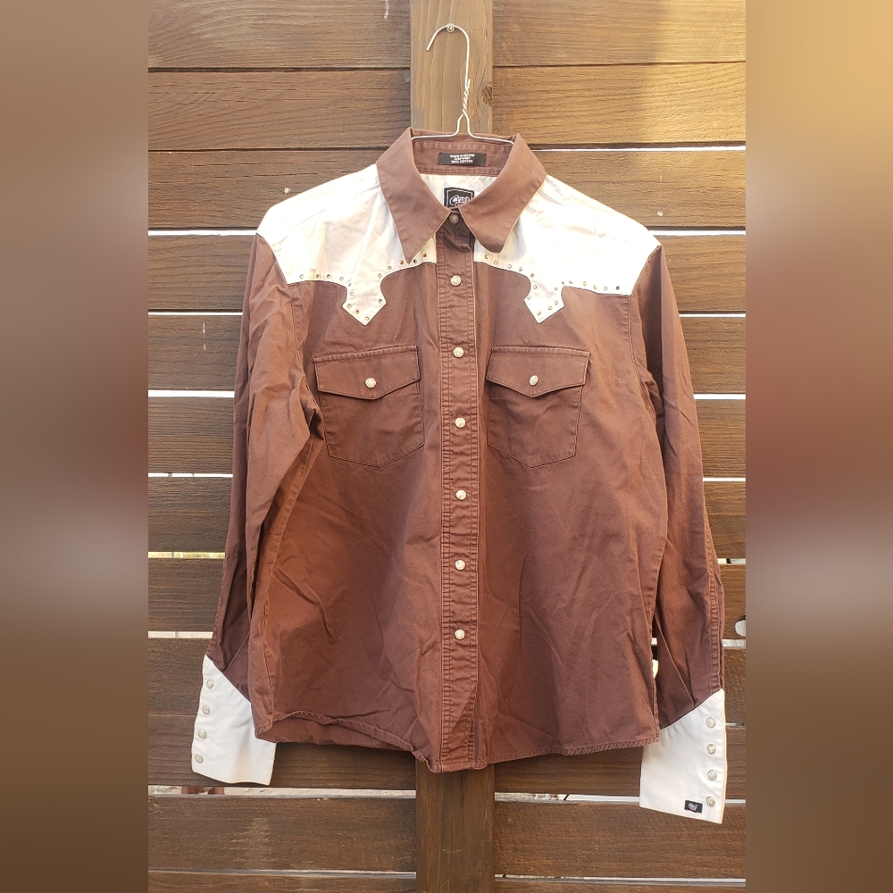 Cruel Girl Brown and White Button Down Western Shirt